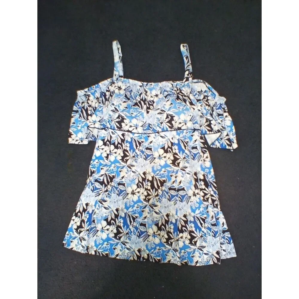 Fit 4 U  Women's Bathing Suit Swimdress Size 20W Tiered Floral Blue Black